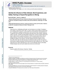 Cover image for Identify the Influence of Risk Attitude, Work Experience, and Safety Training on Hazard Recognition in Mining