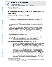 First page of Job Autonomy & Safety Climate: Examining Associations in the Mining Industry