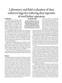 Image of publication Laboratory and Field Evaluation of Dust Collector Bags for Reducing Dust Exposure of Roof Bolter Operators