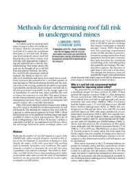 Image of publication Methods for Determining Roof Fall Risk in Underground Mines