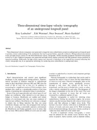 Image of publication Three-Dimensional Time-Lapse Velocity Tomography of an Underground Longwall Panel