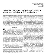 Image of publication Using the Coal Mine Roof Rating (CMRR) to Assess Roof Stability in U.S. Coal Mines