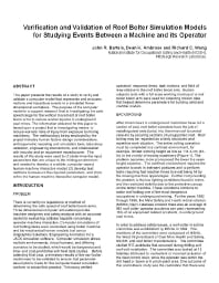 Image of publication Verification and Validation of Roof Bolter Simulation Models for Studying Events Between a Machine and its Operator