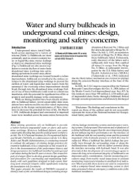 Image of publication Water and Slurry Bulkheads in Underground Coal Mines: Design, Monitoring, and Safety Concerns