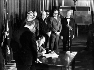 President Nixon signs the Occupational Safety and Health (OSH) Act into law in December 1970.