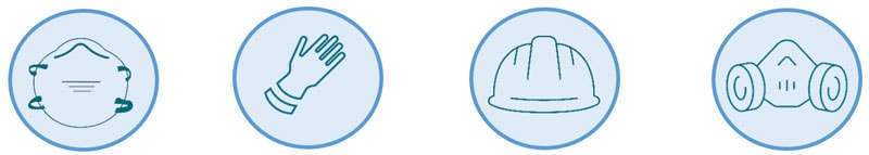 respirator mask, protective glove, hard hat, and CBRN respirator icons