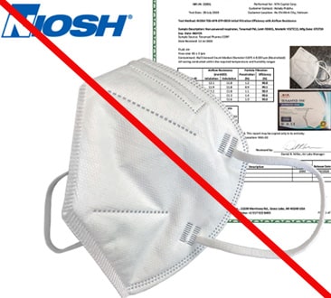 This is an example of a misrepresentation of a NIOSH-approved product. Products labeled TENAMYD FM and sold by Clean Life 360 are NOT NIOSH approved.  (2/4/2021)