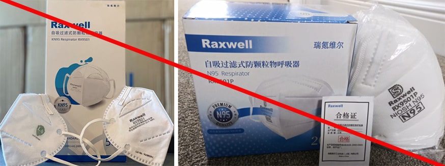 Raxwell model RX9501P N95 is being misrepresented as a NIOSH-approved product. 