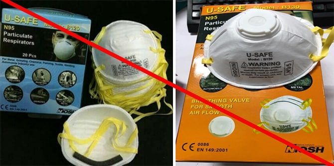 This is an example of a misrepresentation of a NIOSH approval. U-SAFE is not a NIOSH approval holder or a private label assignee. U-SAFE models B120 and B130 N95 particulate respirator are not NIOSH approved.
