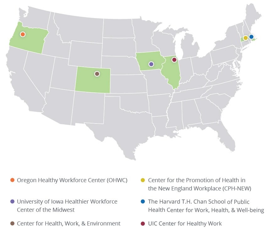Map - Centers of Excellence for Total Worker Health®, 2017