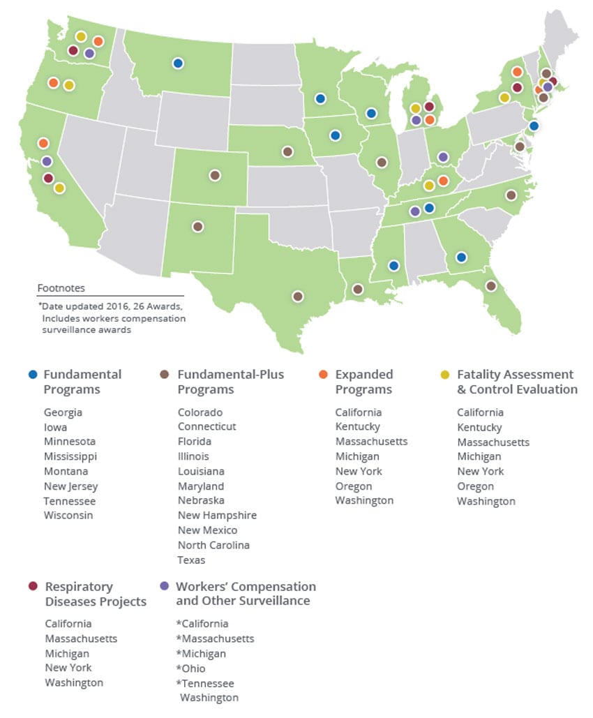 Map - NIOSH Sponsored State Occupational Health %26amp; Safety Surveillance Program