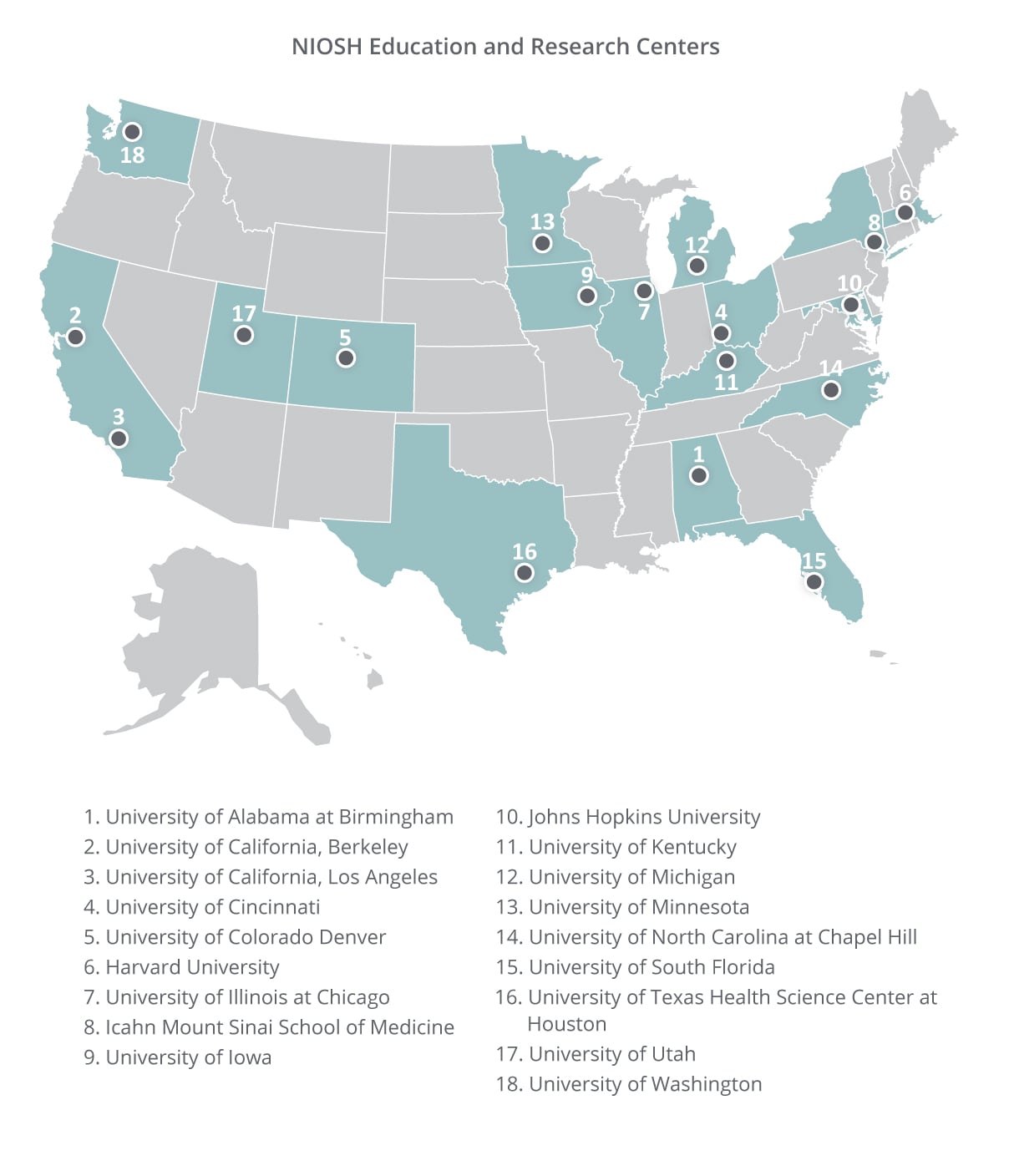 USA Map of Education and Research Centers