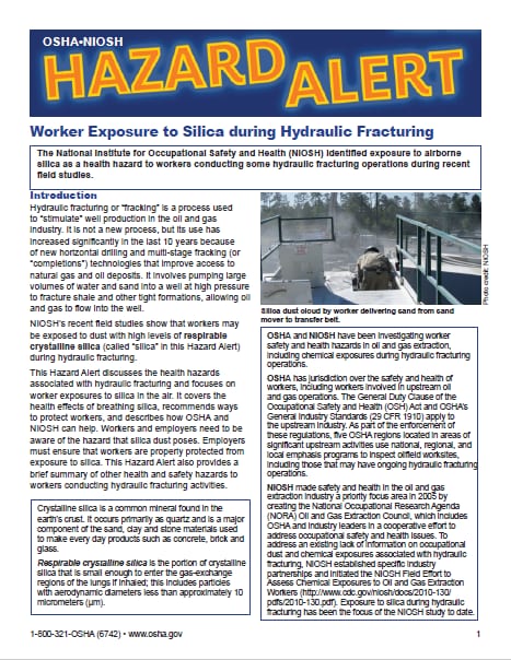 Thumbnail image of Hazard Alert - Worker Exposure to Silica during Hydraulic Fracking