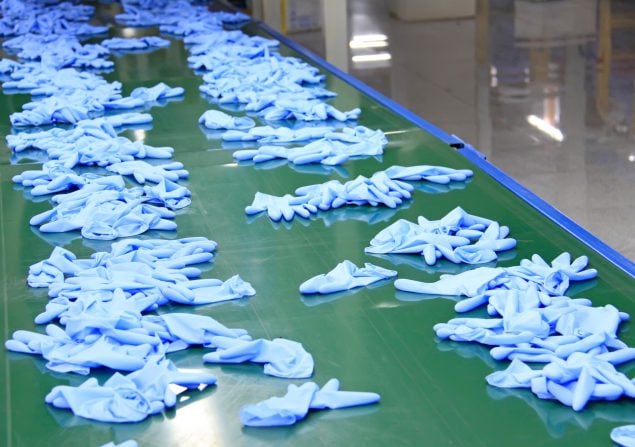 Acrylonitrile butadiene gloves production line in a factory