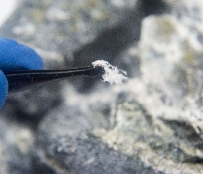 Chrysotile asbestos fiber close up