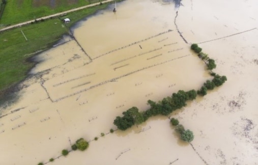 Aerial view of flooded land