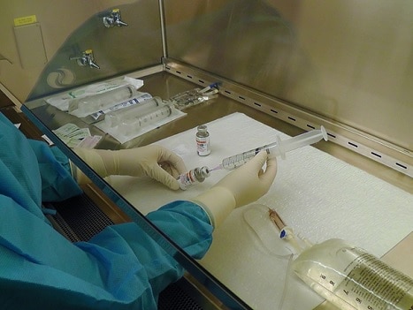Hazardous drug preparation in a biological safety cabinet