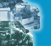 Image of metalworking plant worker and  machinery