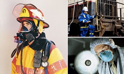 Examples of workers wearing protective clothing and ensembles