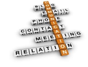 Communication by blog, email, phone, contact, meeting, and relation.