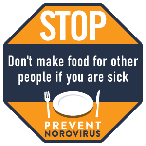 plate setting, stop, don't make food for other people if you are sick, prevent norovirus badge