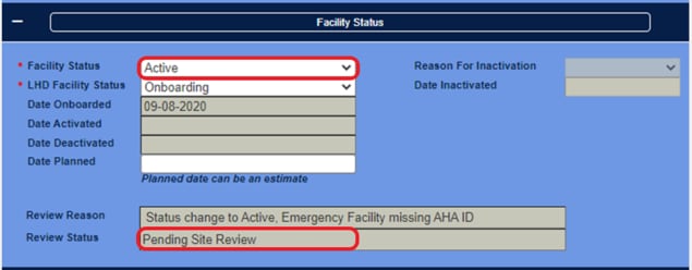 Facility status active Review status pending site review