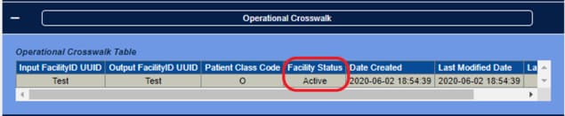 Operational Crosswalk Facility Status Inactive