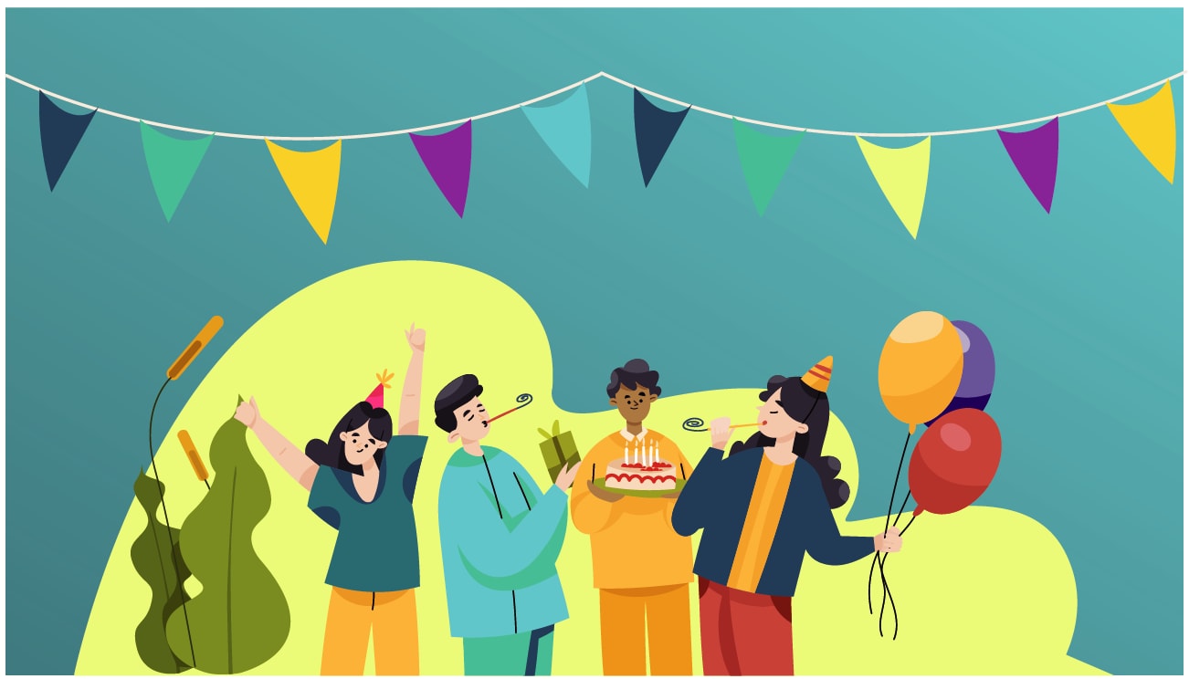 Graphic of people celebrating a birthday