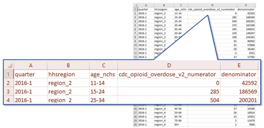 example of spreadsheet that shows an API response format