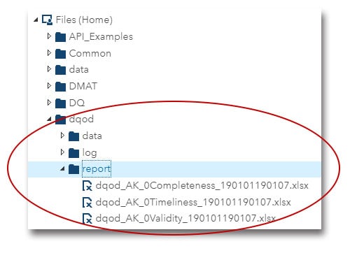 screenshot of directory reports are stored on: Files(Home):dqod:report