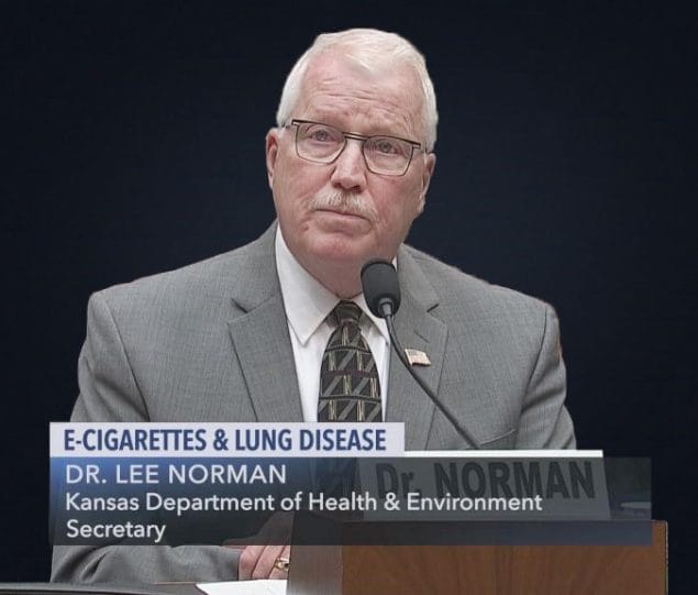 Photo Courtesy of C-Span. Kansas Department of Health and Environment Secretary, Dr. Lee Norman, testifies to Congress about the need for a public health investigation of e-cigarette, or vaping, product use-associated lung injury.
