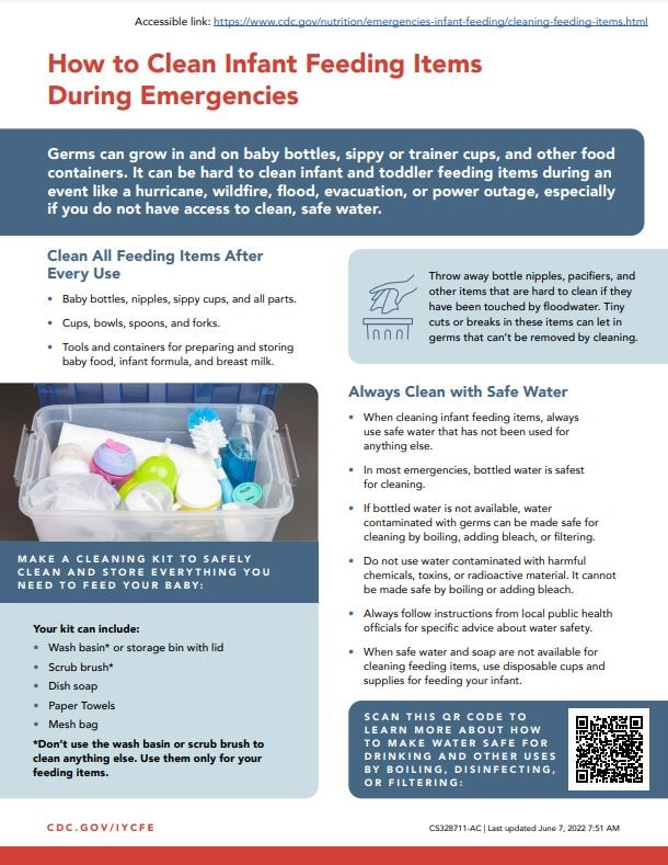 How to Clean Infant Feeding Items During Emergencies, Nutrition