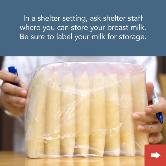 In a shelter setting, be sure to ask staff where you can store your breastmilk.