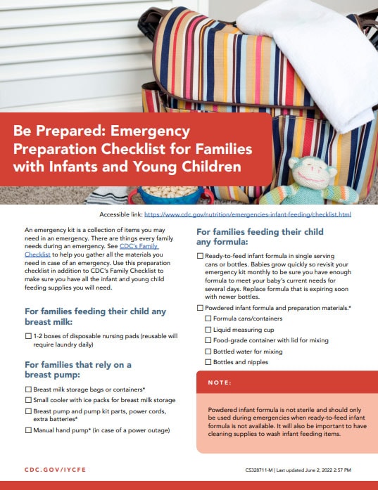 Be Prepared: Emergency Preparation Checklist for Families with Infants and  Young Children, Nutrition