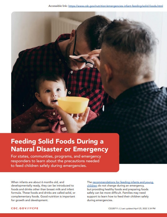 Feeding solid foods during a natural disaster or emergency