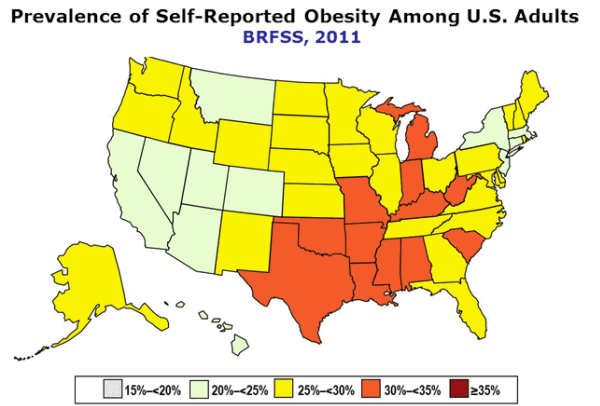 Prevalence of Self-Reported Obesity Among U.S. Aduts BRFSS, 2011