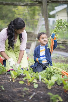 A child gardening with an adult
