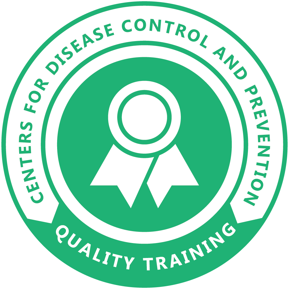 Green and white Centers for Disease Control and Prevention Quality Training Badge Logo