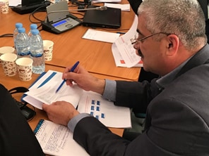 Dilmurod Ruziboev, Head of Regional Bioinspection with the State Committee for Ecology and Nature Protection, reviews stakeholder roles and responsibilities assigned to achieve goals and objectives in Uzbekistan’s One Health strategic plan. Photo credit: Tory Seffren