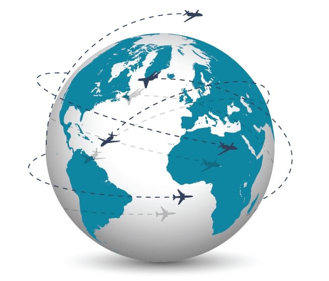 Vector Image of planes circling around around the globe