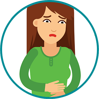 Vector image of a woman holding her upset stomach