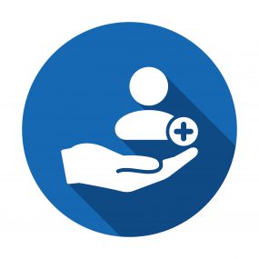 icon of an extended hand with a person and a medical symbol