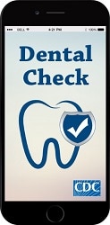 mobile phone showing DentalCheck logo