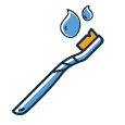 soft, small‑bristled toothbrush and plain water