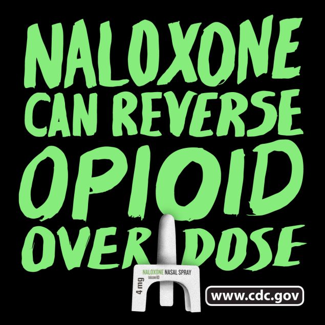 Social media static ad with content about naloxone.