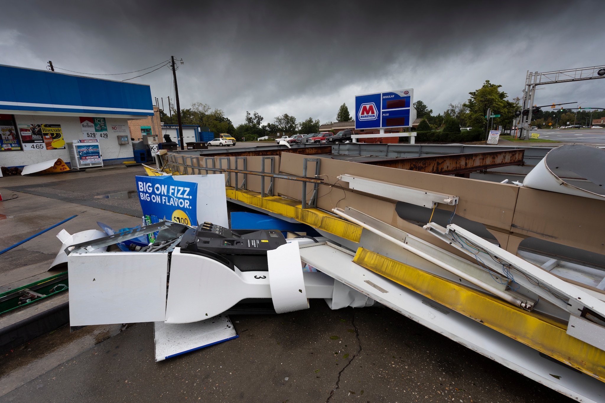 Gas pump crushed when a roof fell on it during Hurricane Florence