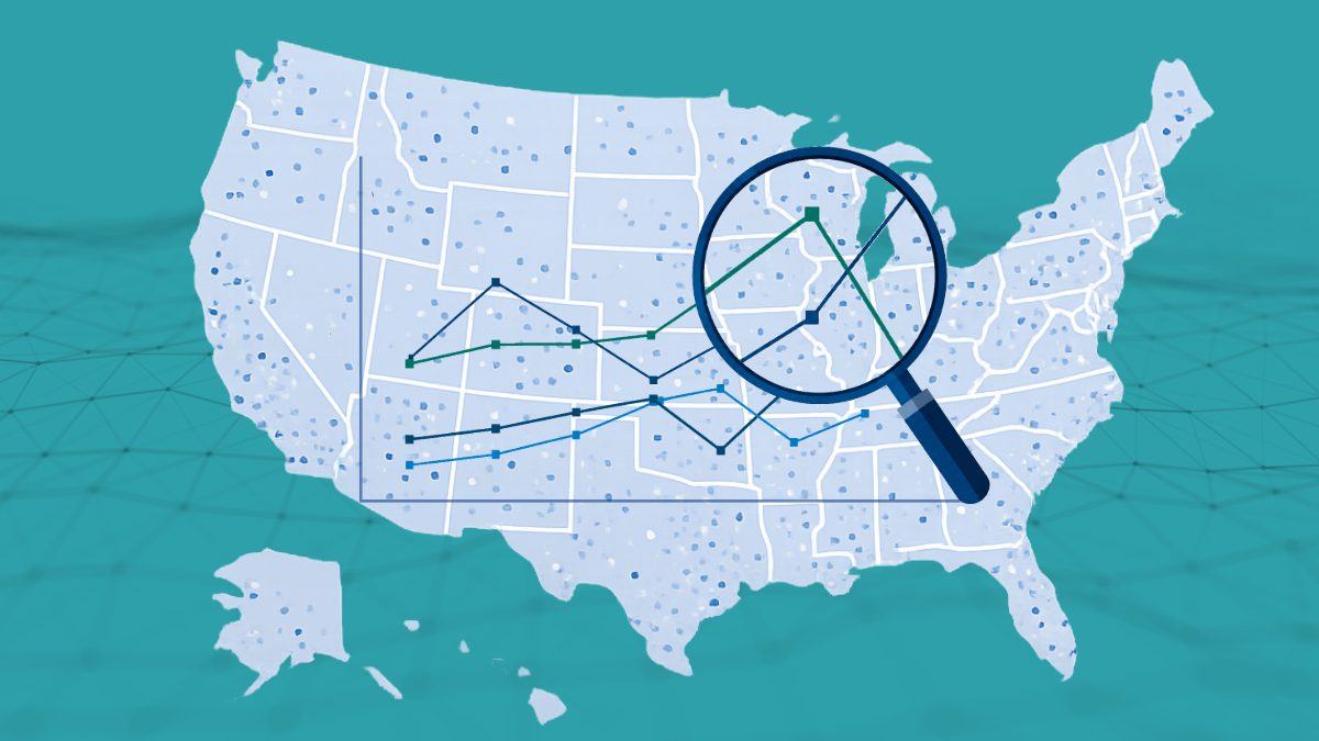 Map of the US with data chart.
