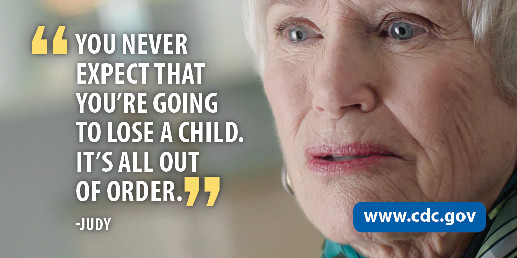 Judy - Twitter - Rx Awareness - 1024x512 Older woman, Judy, and her quoted text, "You never expect that you're going to lose a child. It's all out of order."
