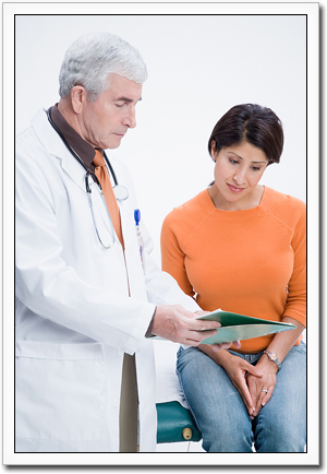 A doctor and patient discussing the patient's health.