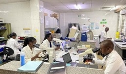 Clinical lab at monoclonal trial site.